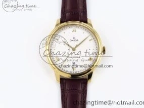 0202 De Ville Date YG MKF 1:1 Best Edition White Textured Dial Roman Marker on Brown Leather Strap A Refined 7756